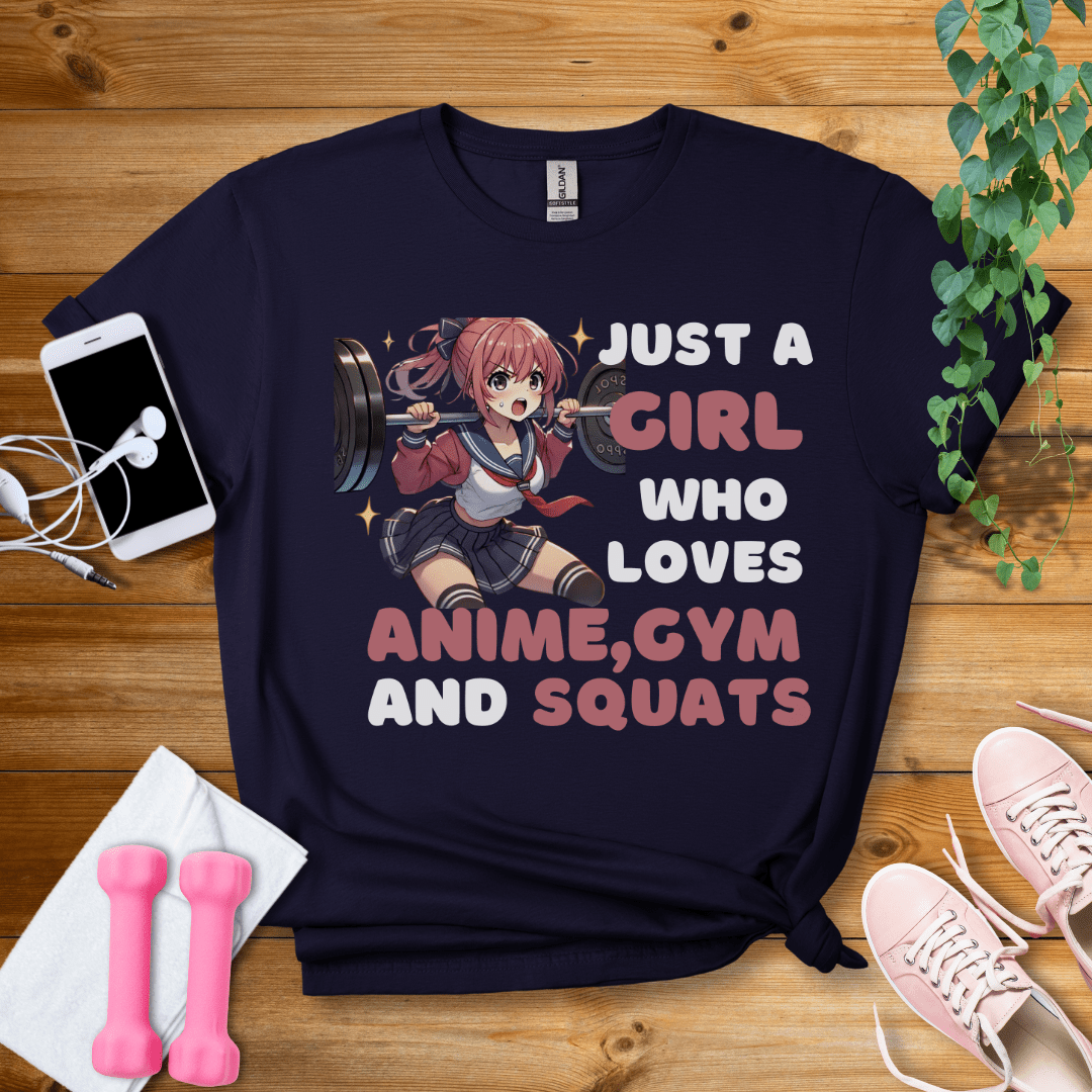 T-Shirt Navy / S Just A Girl Who Loves Anime,Gym And Squats T-Shirt