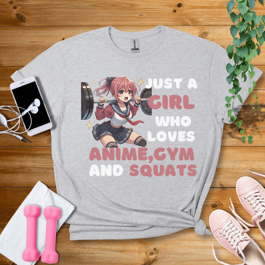 T-Shirt Sport Grey / S Just A Girl Who Loves Anime,Gym And Squats T-Shirt