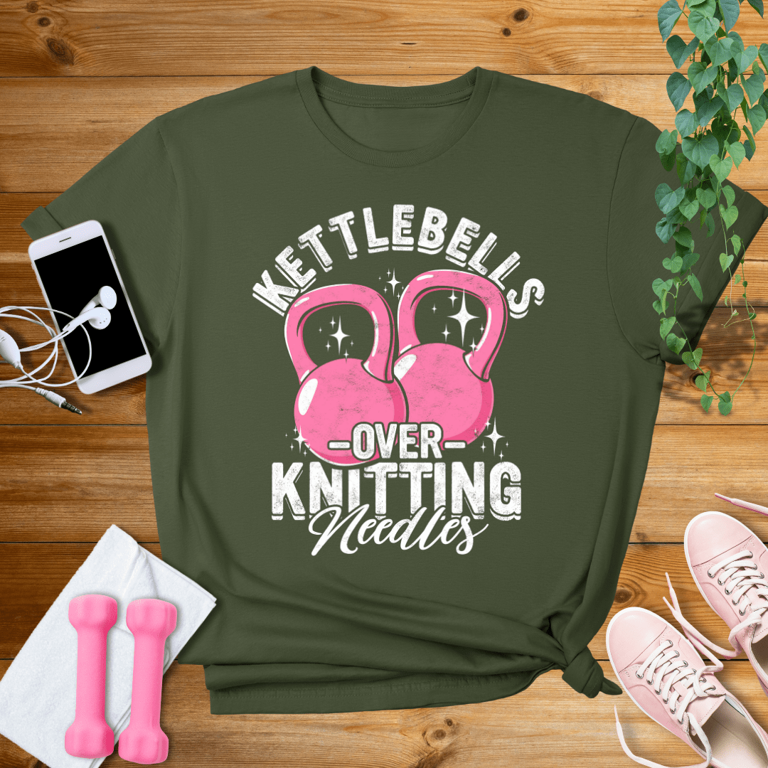 T-Shirt Military Green / S Kettlebells Over Knitting Needles T-Shirt