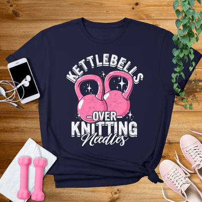 T-Shirt Navy / S Kettlebells Over Knitting Needles T-Shirt