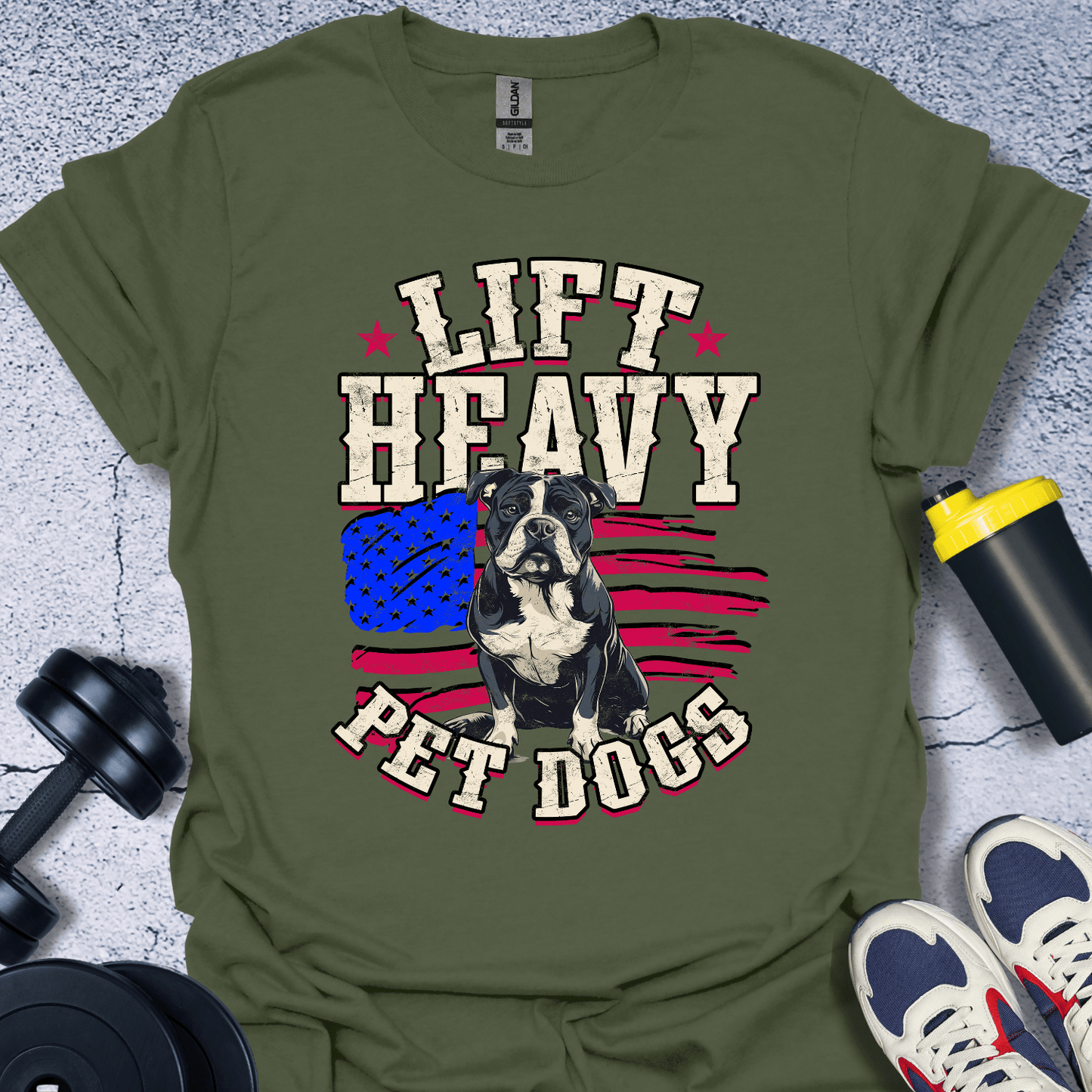 T-Shirt Military Green / S Lift Heavy Pet Dogs Red T-Shirt