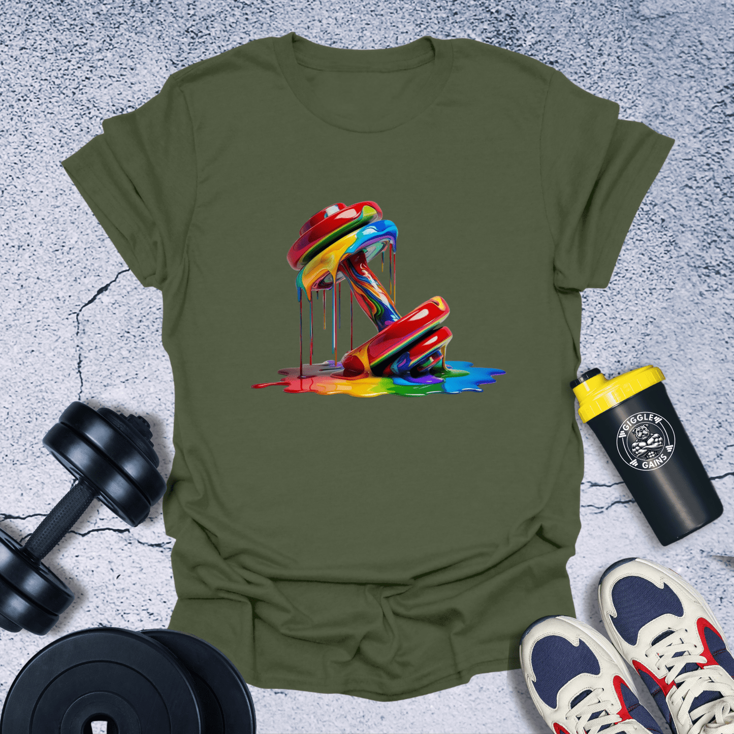 T-Shirt Military Green / S Melting Dumbbell T-Shirt