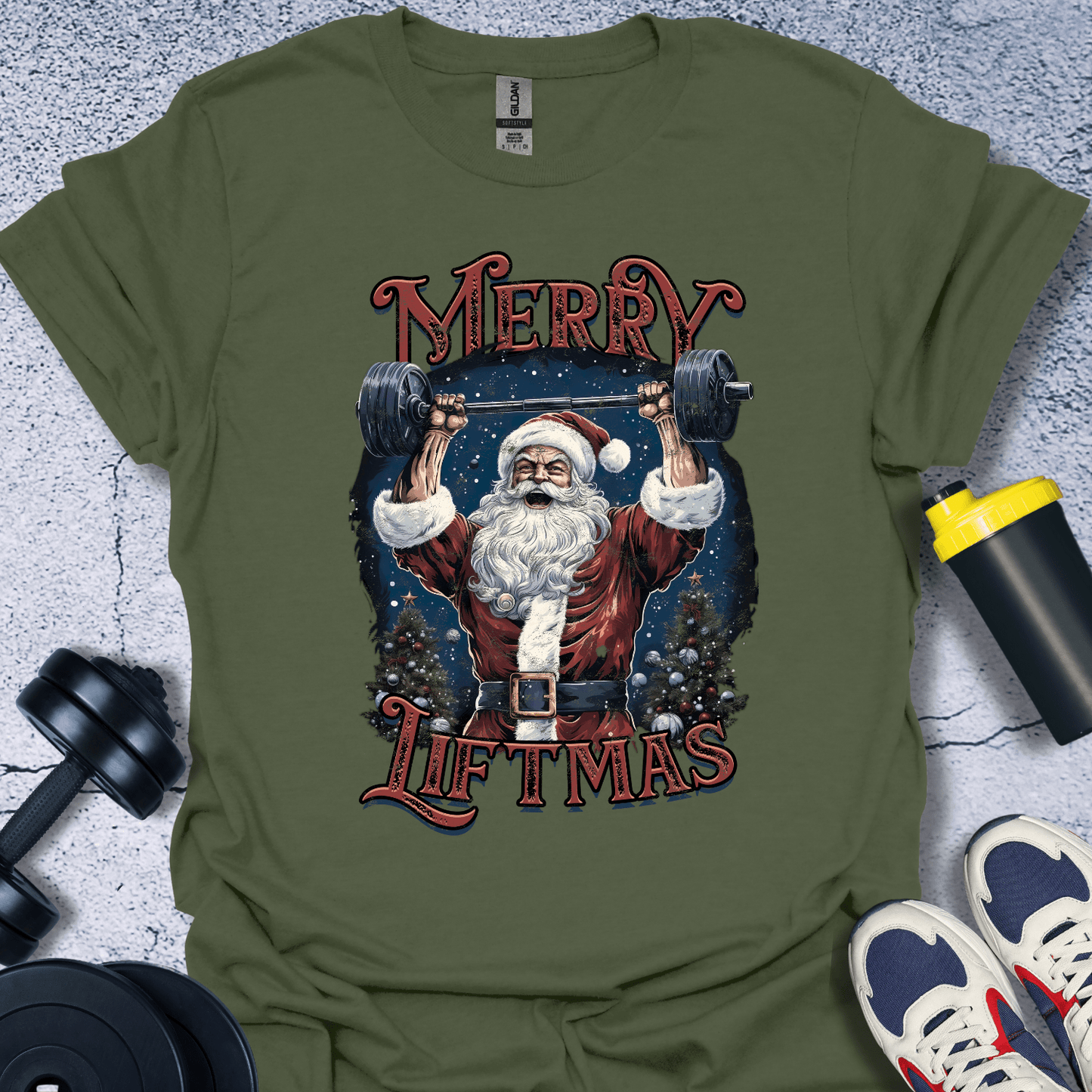 T-Shirt Military Green / S Merry Liftmas T-Shirt