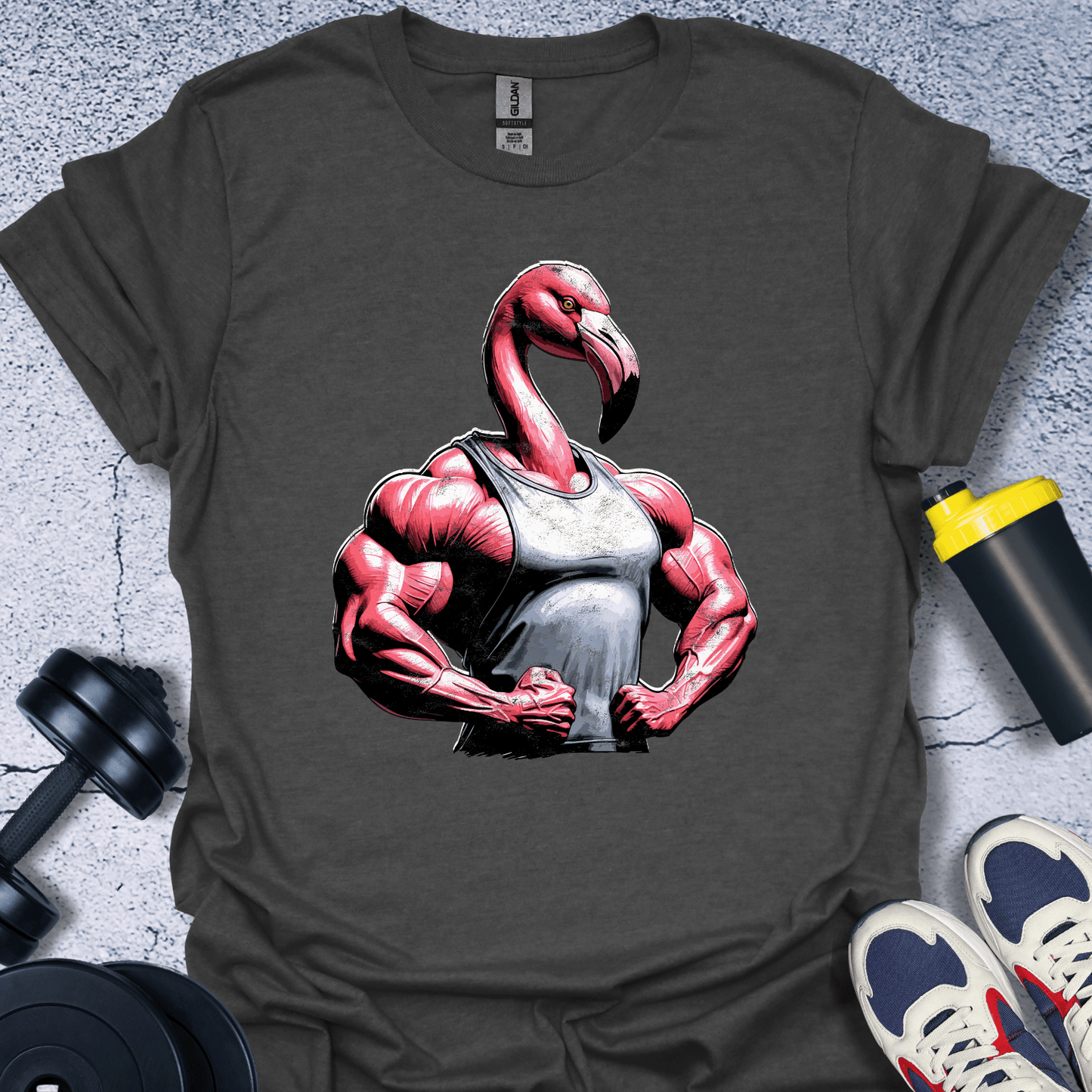 T-Shirt Dark Heather / S Muscle Flamingo T-Shirt