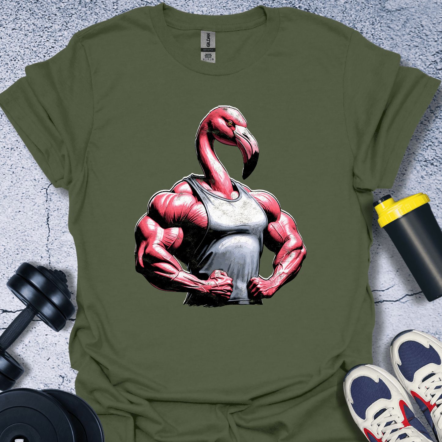 T-Shirt Military Green / S Muscle Flamingo T-Shirt