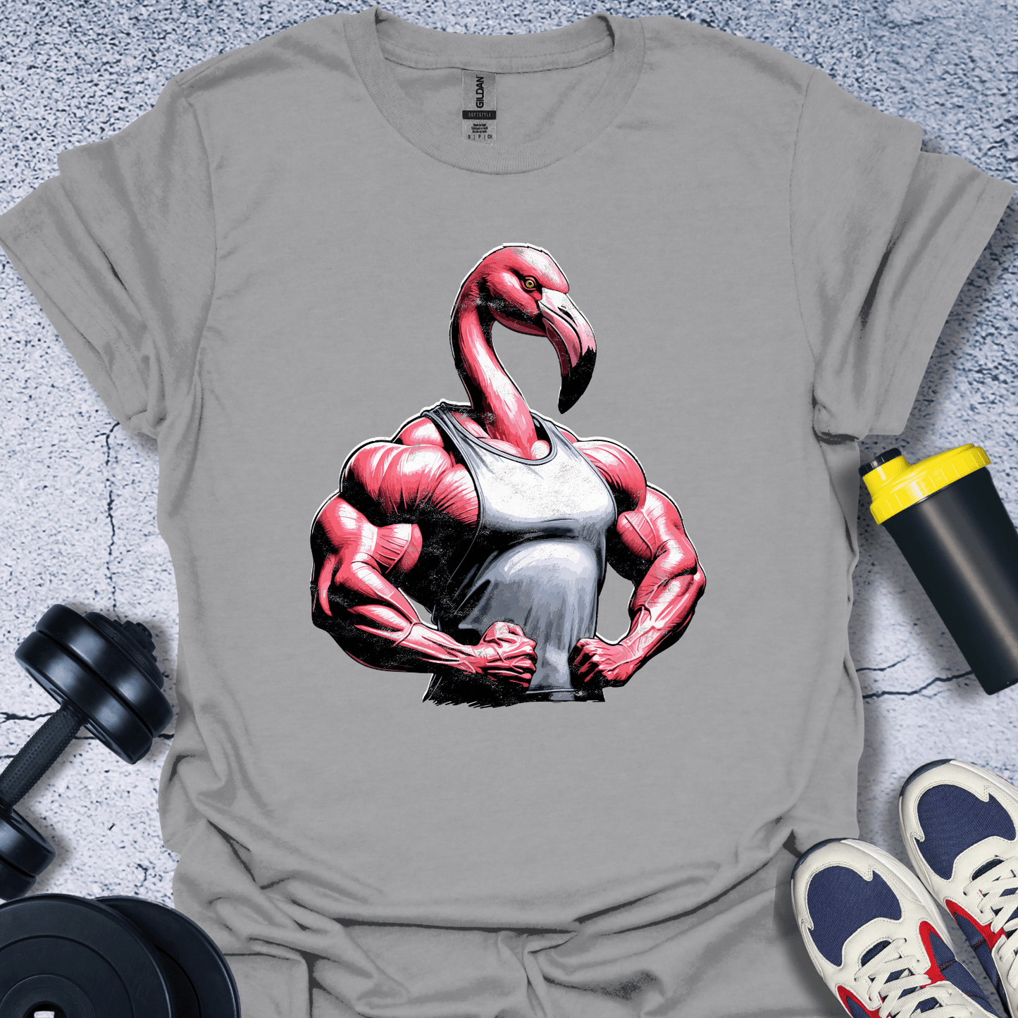 T-Shirt Sport Grey / S Muscle Flamingo T-Shirt