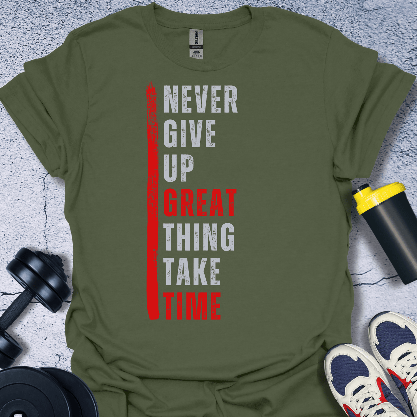 T-Shirt Military Green / S Never Give Up T-Shirt