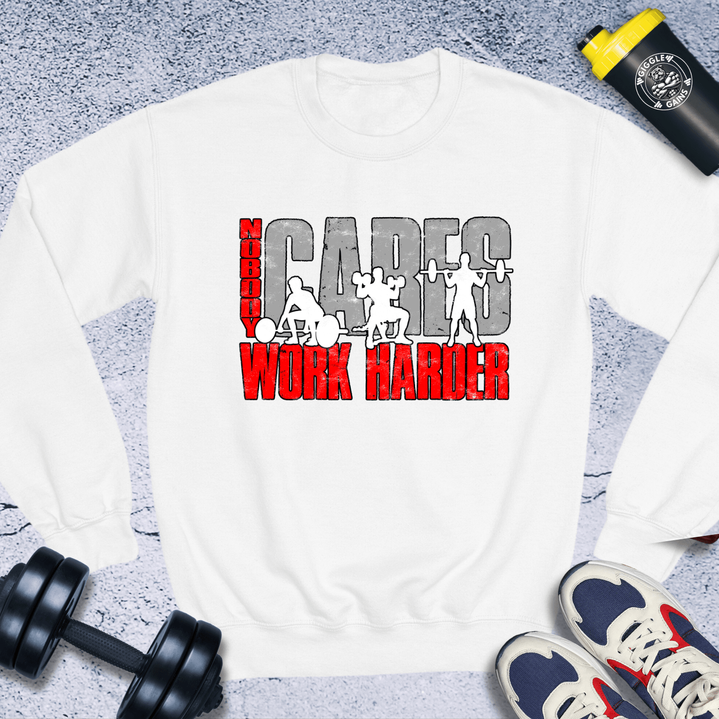 Sweatshirt White / S No Body Cares Work Harder Crewneck