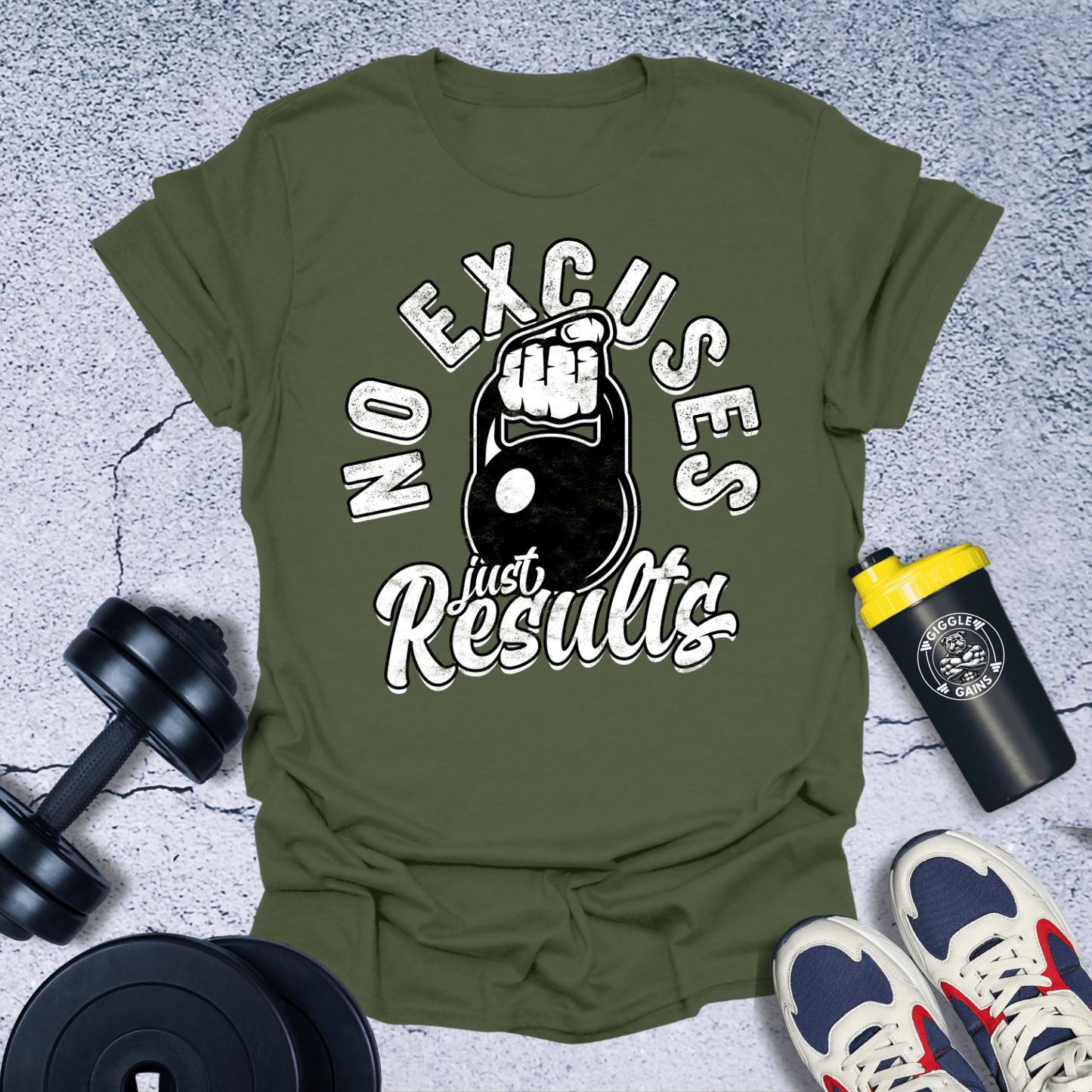 T-Shirt Military Green / S No Excuses Just Results T-Shirt