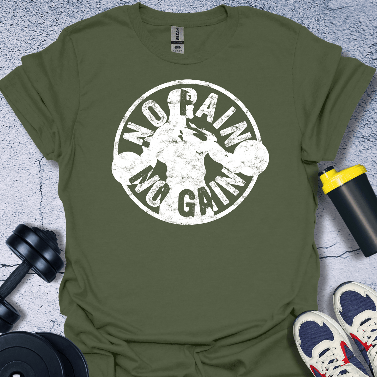 T-Shirt Military Green / S No Pain No Gain (Round) T-Shirt