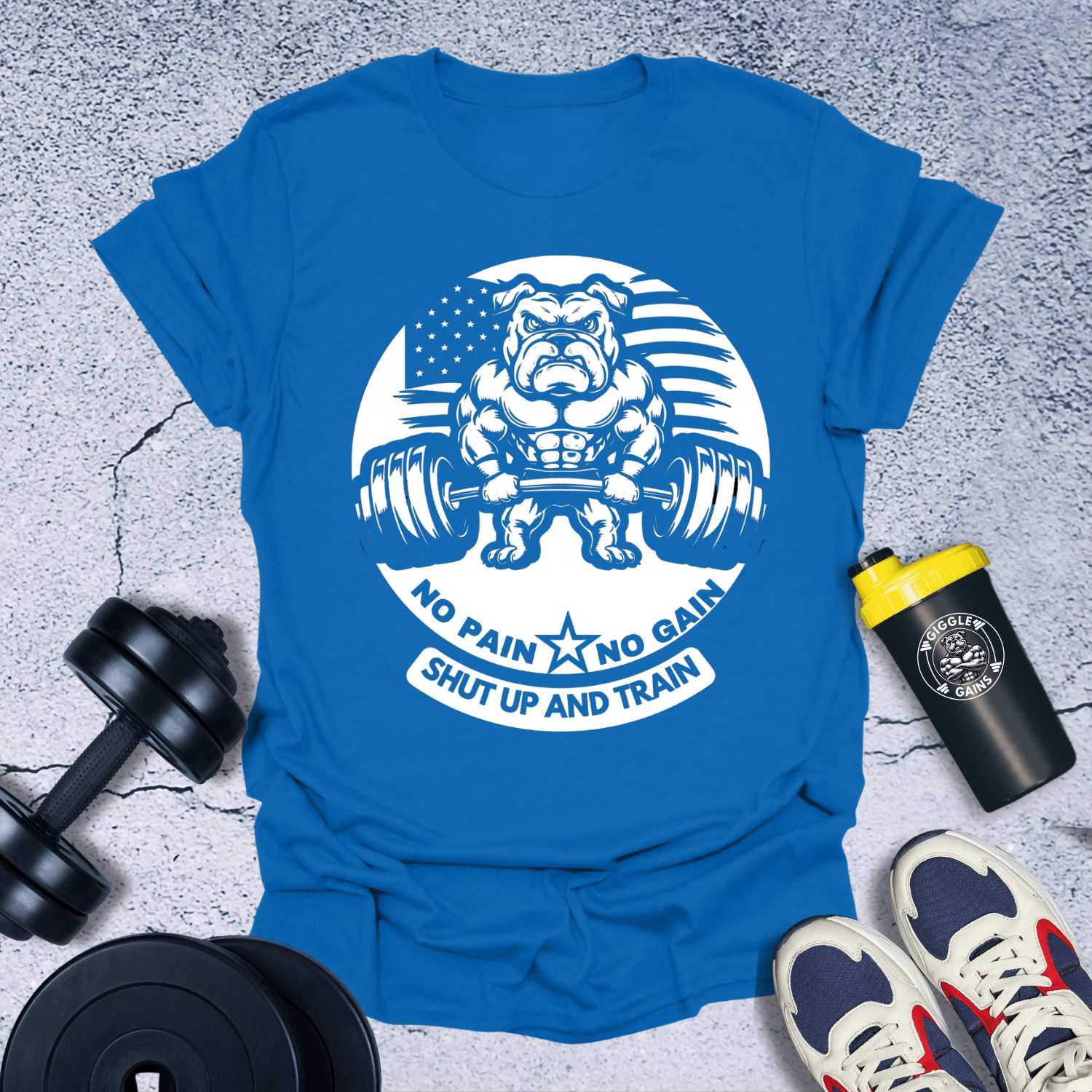 T-Shirt No pain no gain(US Flag with bulldog) T-Shirt