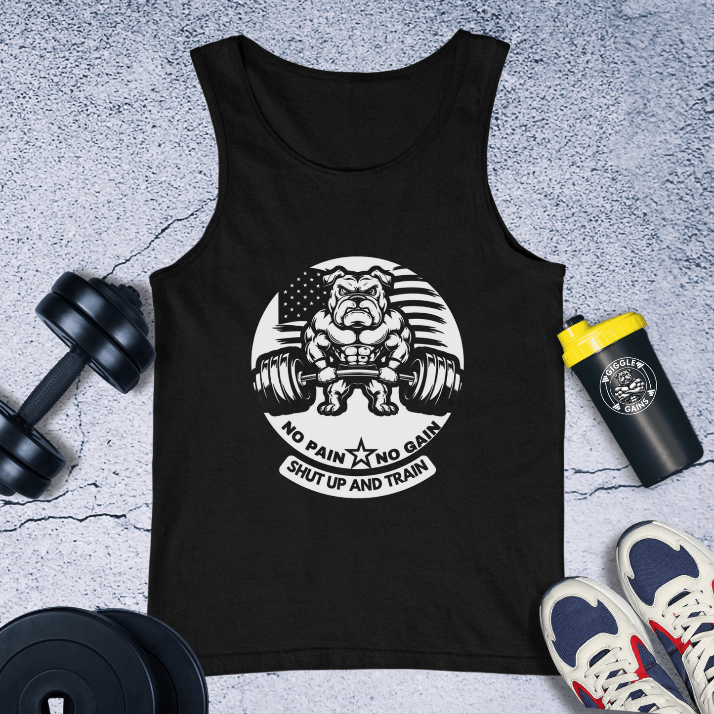 Tank Top Black / XS No pain no gain(US Flag with bulldog) Tank Top