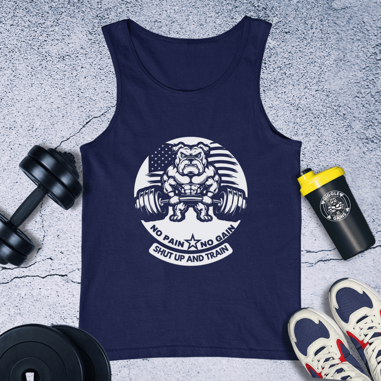 Tank Top Navy / XS No pain no gain(US Flag with bulldog) Tank Top