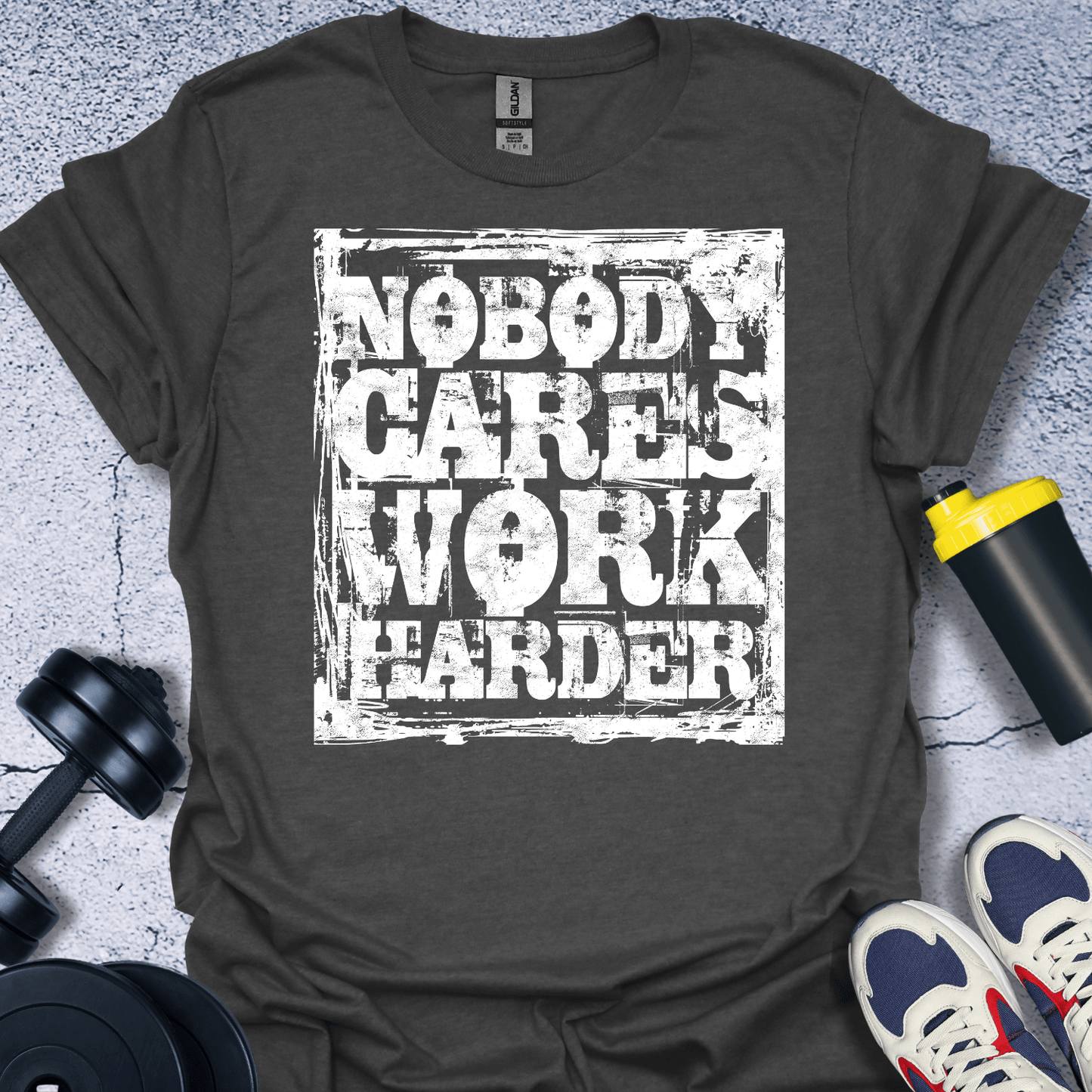 T-Shirt Dark Heather / S Nobody Cares Work Harder T-Shirt