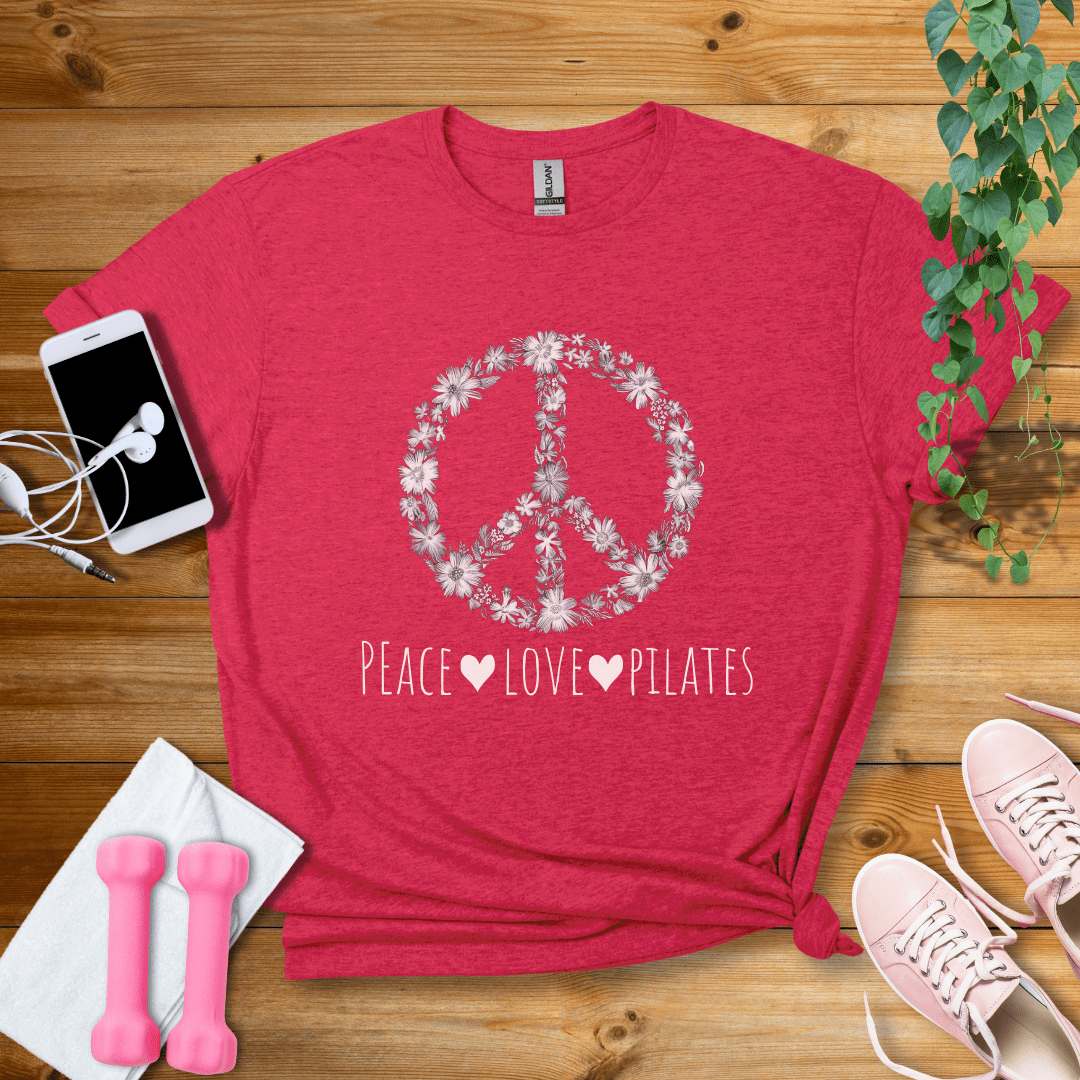 T-Shirt Heather Red / S Peace,Love,PilatesT-Shirt