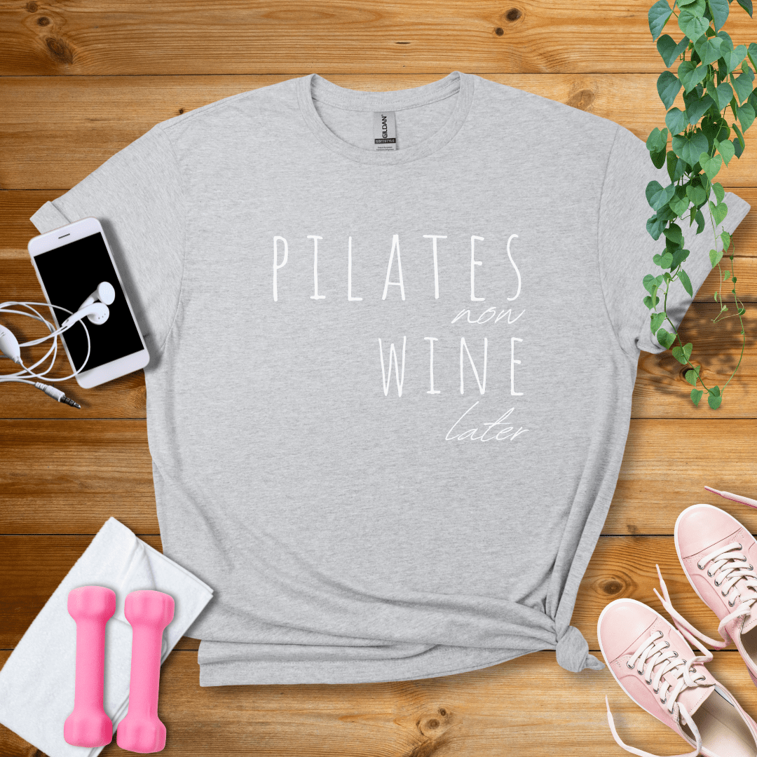 T-Shirt Sport Grey / S Pilates Now, Wine Later T-Shirt