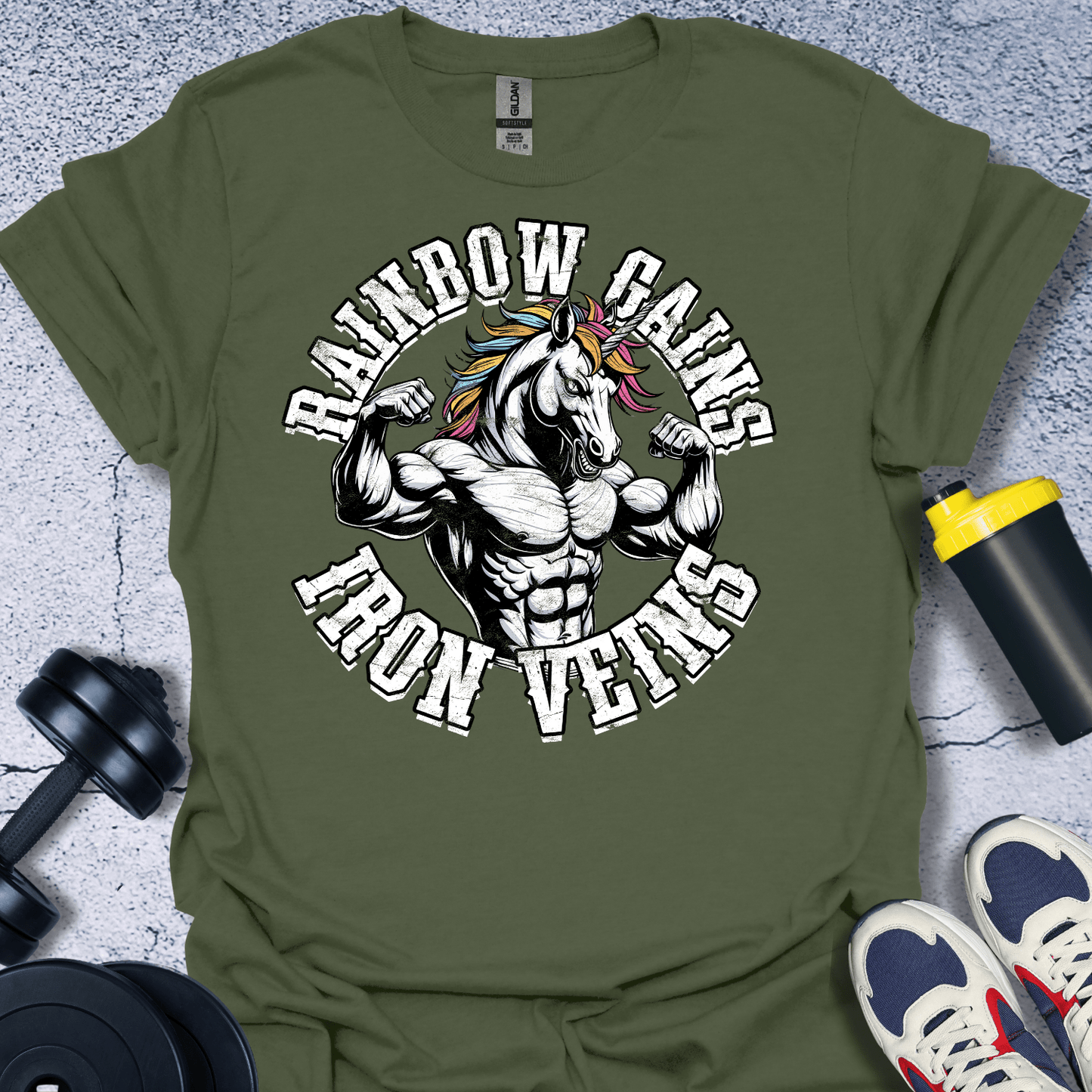 T-Shirt Military Green / S Rainbow Gains Iron Veins T-Shirt