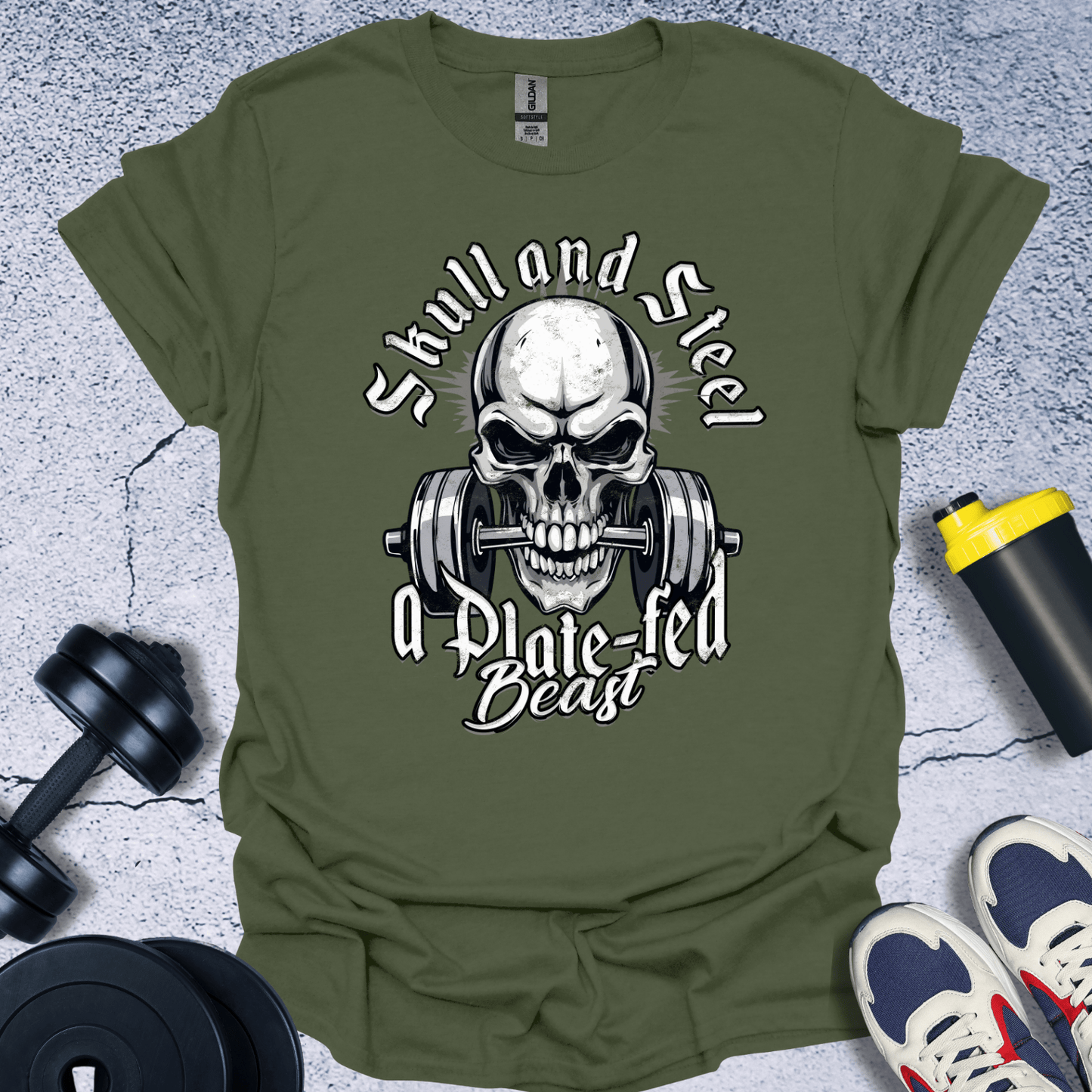 T-Shirt Military Green / S Skull And Steel T-Shirt