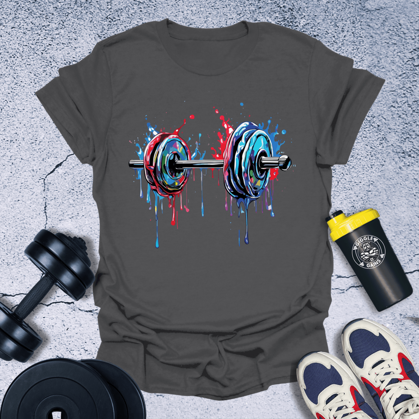 T-Shirt Dark Heather / S Splatter Dumbbell T-Shirt