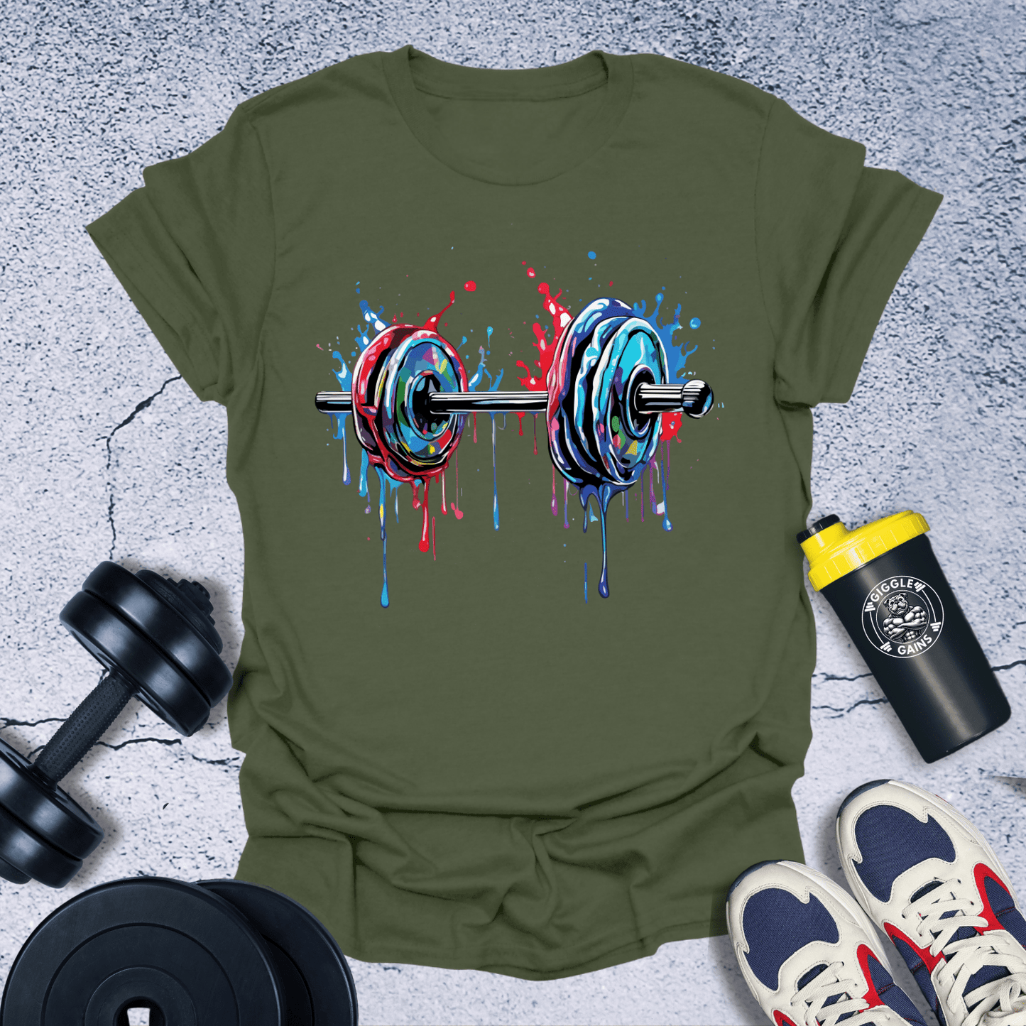 T-Shirt Military Green / S Splatter Dumbbell T-Shirt