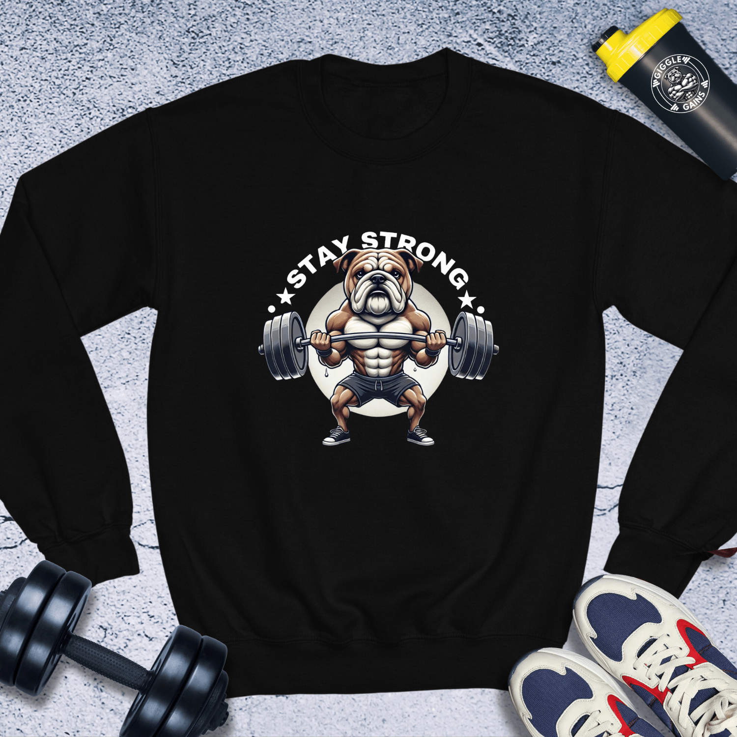 Sweatshirt Black / S Stay Strong Cute Bulldog Crewneck