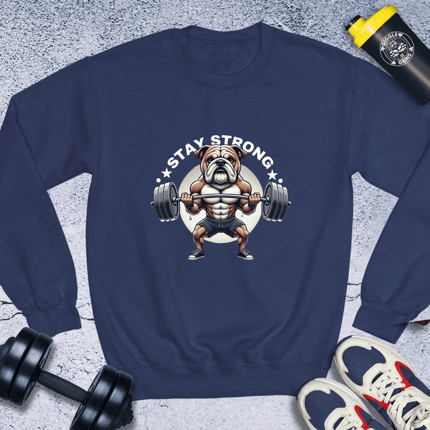 Sweatshirt Navy / S Stay Strong Cute Bulldog Crewneck