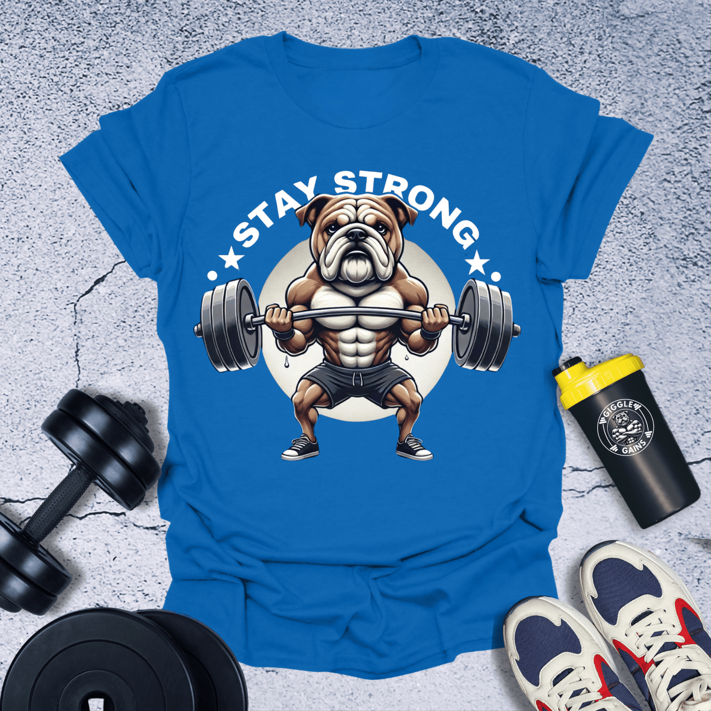 T-Shirt Heather Royal / S Stay Strong Cute Bulldog T-Shirt