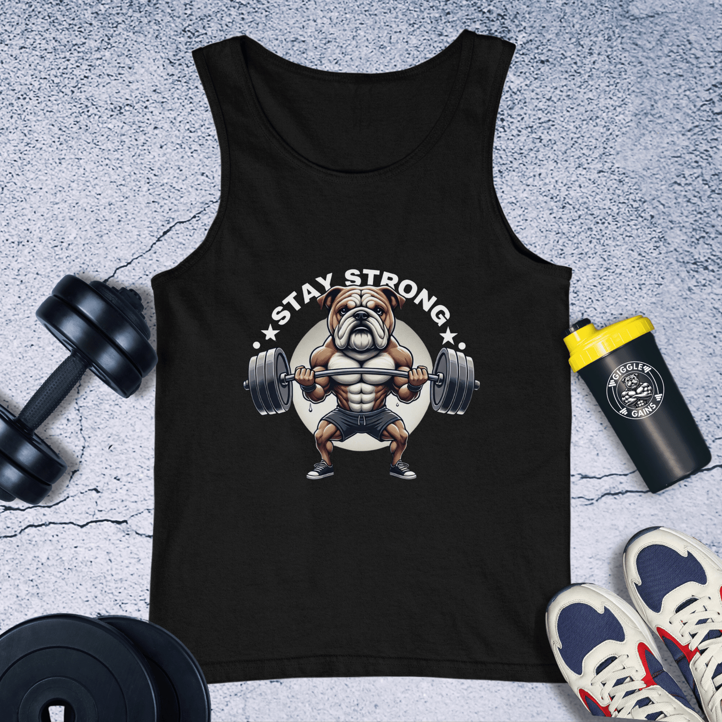 Tank Top Black / XS Stay Strong Cute Bulldog Tank Top