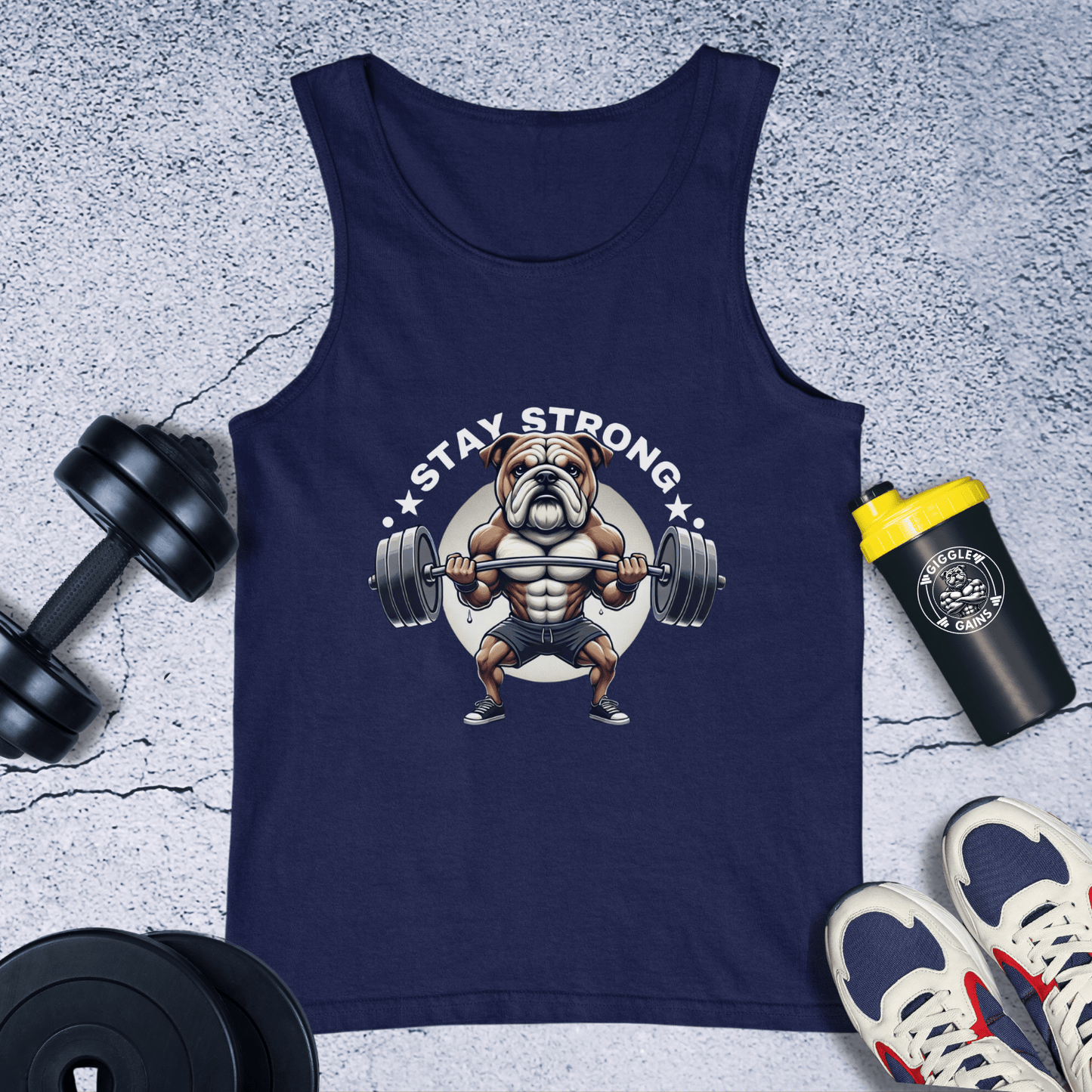 Tank Top Navy / XS Stay Strong Cute Bulldog Tank Top