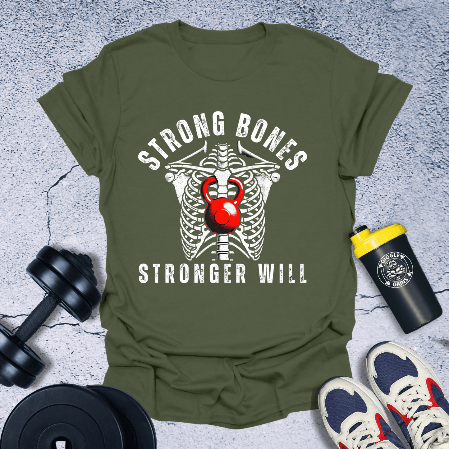 T-Shirt Military Green / S Strong Bones Stronger Will T-Shirt