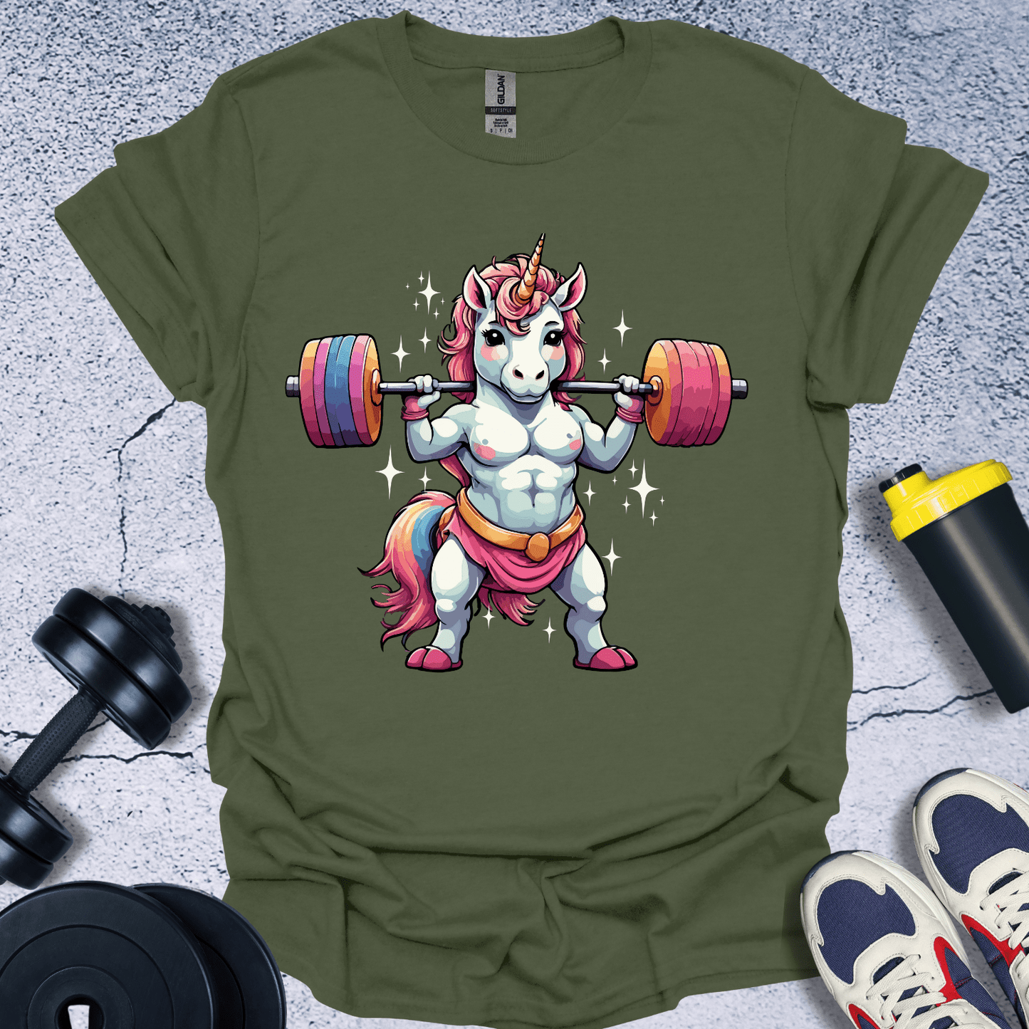 T-Shirt Military Green / S Weightlifting Unicorn T-Shirt