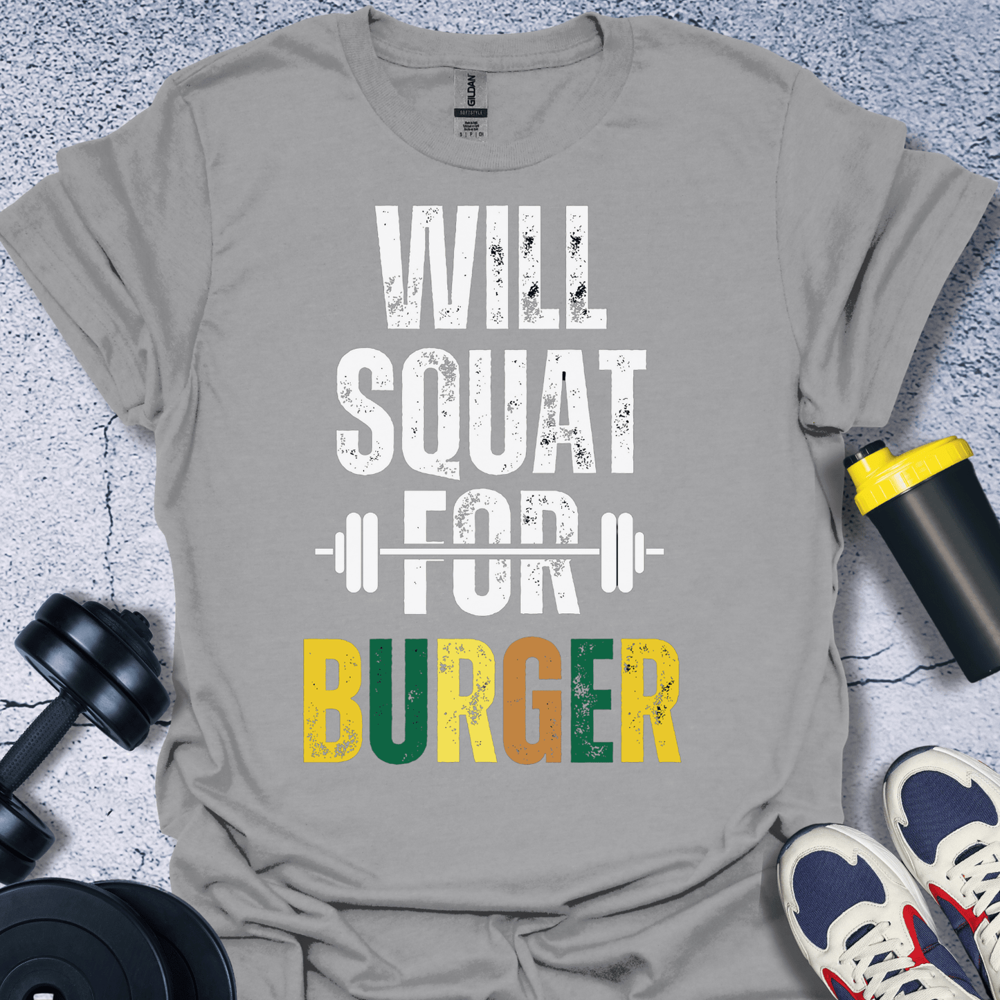 T-Shirt Sport Grey / S Will Squat For Burger T-Shirt