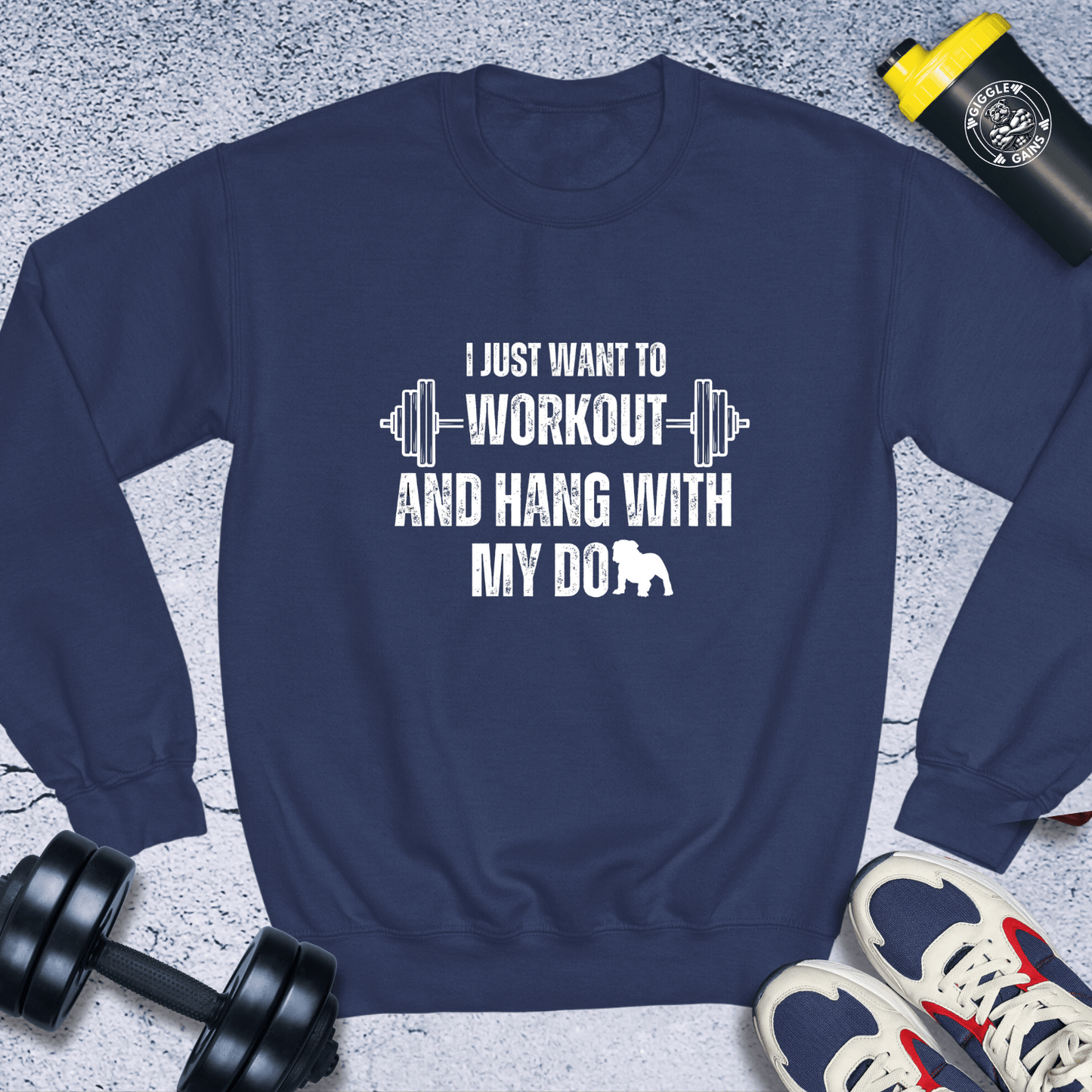 Sweatshirt Navy / S Workout And Hang With My Dog Crewneck